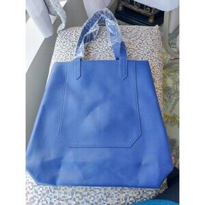 New Saks Fifth Avenue Royal Blue Tote Bag drop Straps Vinyl 15x17x5 in